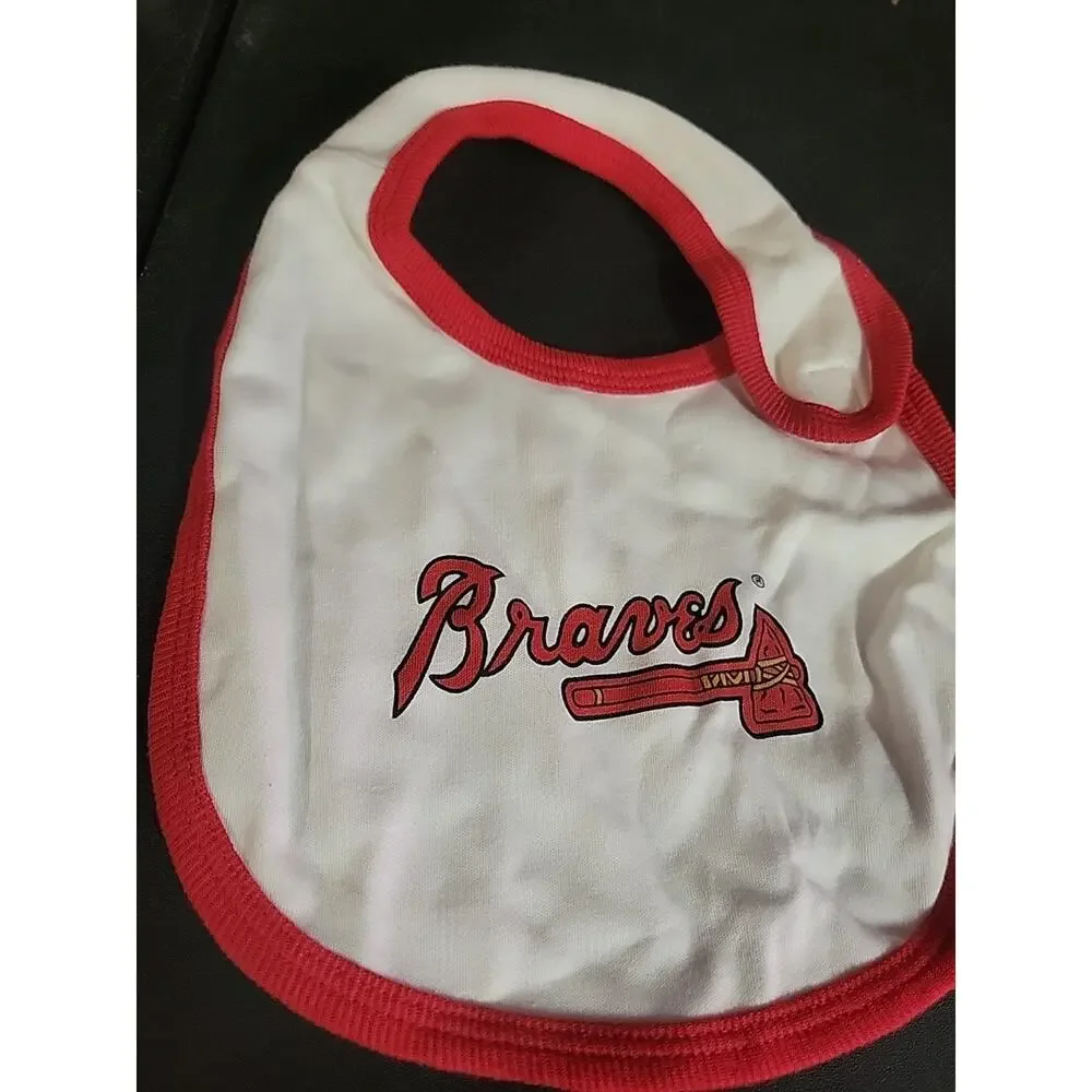 Vintage 90s Braves Baby Bib Red And White